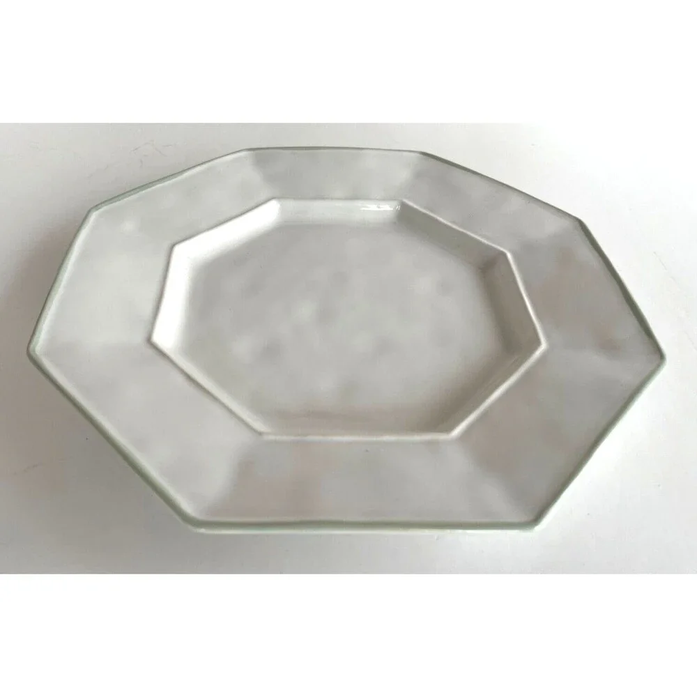 Juliska Petit Singe 9” Plate Octavia Whitewash Cucumber Trim Octagon Set of 3
